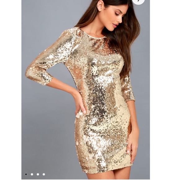 Lulus Pass the Champagne Light Gold Sequin Bodycon Dress (XS) - Picture 4 of 7